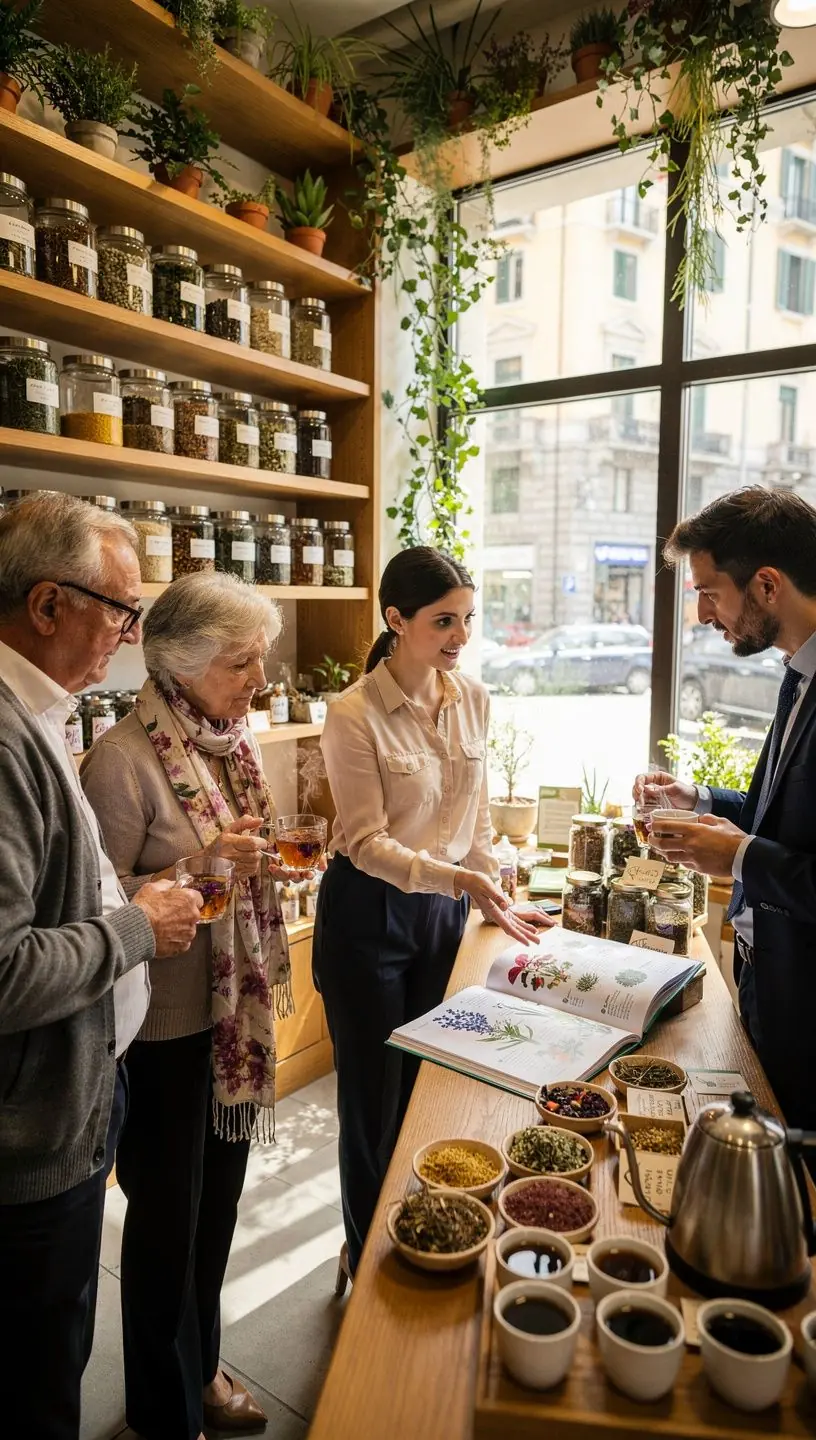 Immagine di una teiera in ceramica con tè di ibisco, circondata da fiori secchi e foglie.